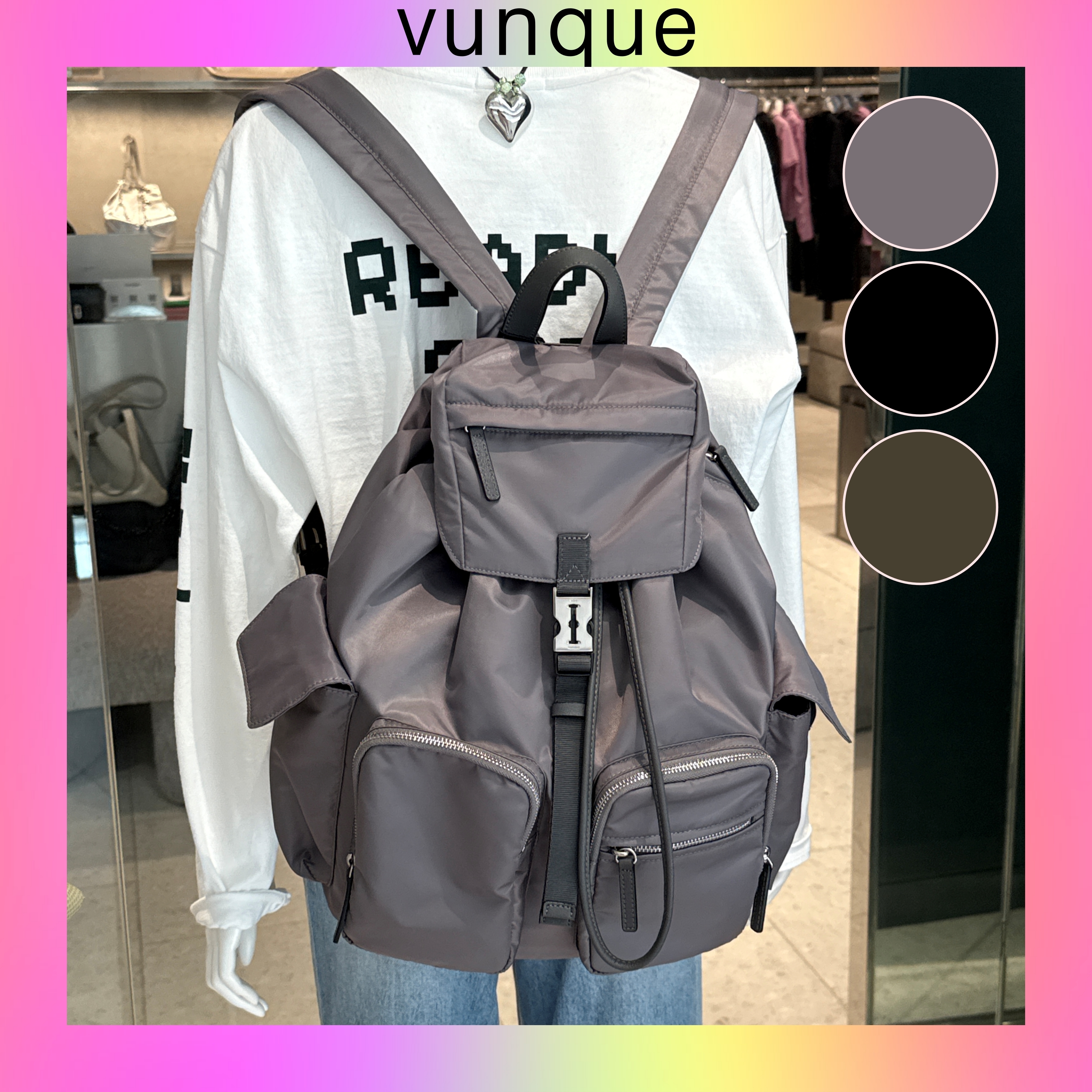 【vunque】韓国人気★(男女兼用) Hey Double Pocket Backpack L