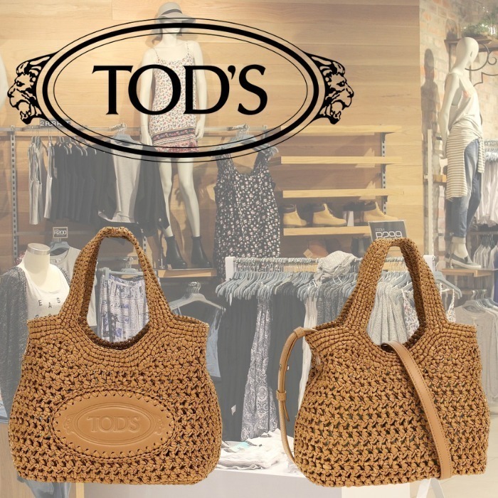 TOD'S ラフィア&レザー ミニ ショッピングバッグ XBWEBLF0100RGM