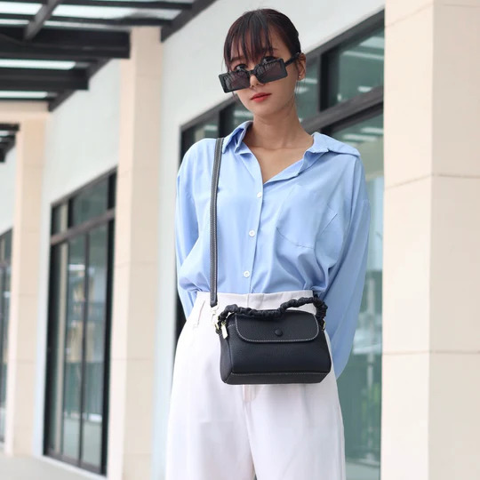 【Tada Leather】 Chloe 本革 ショルダーバッグ ブラック