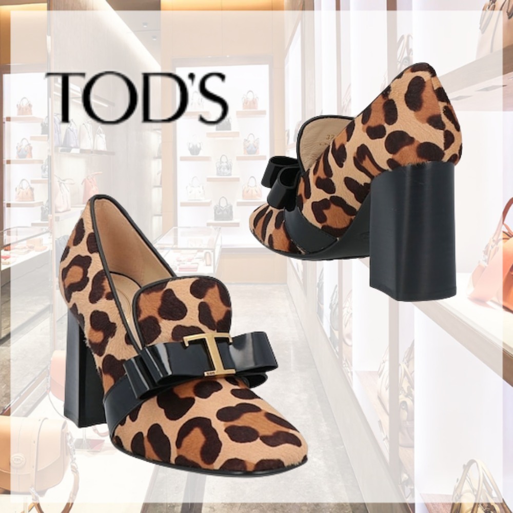 TOD'S* トッズ ロゴ レオパード レザー モカシン ローファー