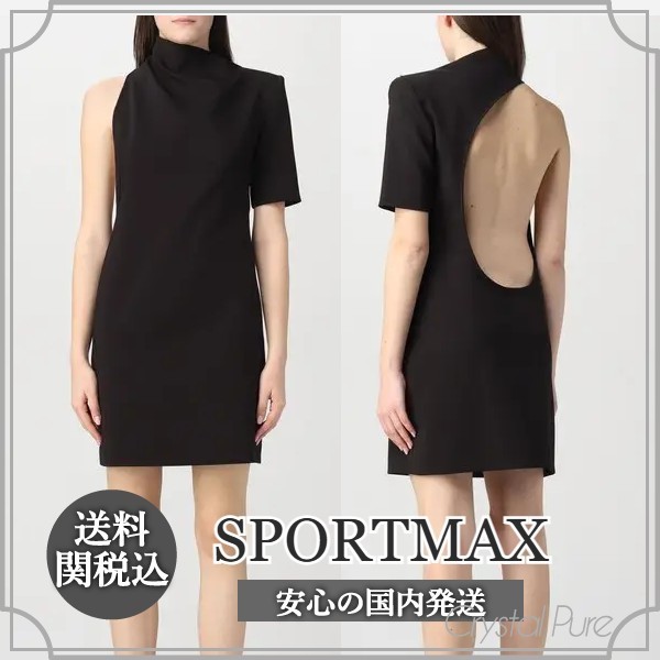 【SPORTMAX】ワンショルダー オープンバック ワンピース