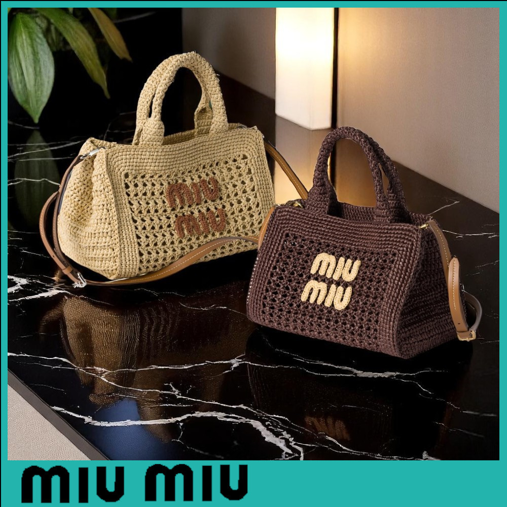 ★MIU MIU直営店★ラフィア風糸のハンドバッグ