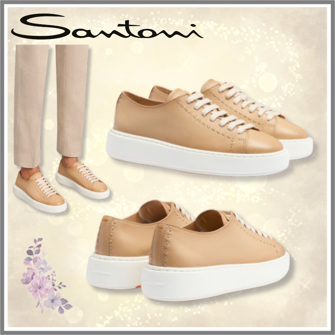 【SANTONI】レディースライトブラウンレザースニーカー