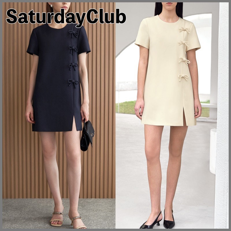 【Saturday Club】リボンフロント半袖ワンピース