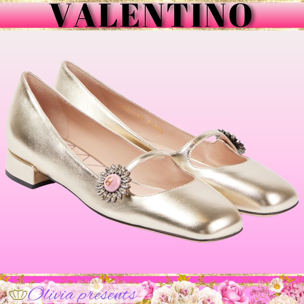 VALENTINO＞＞メタリックレザー*メリージェーンフラットシューズ