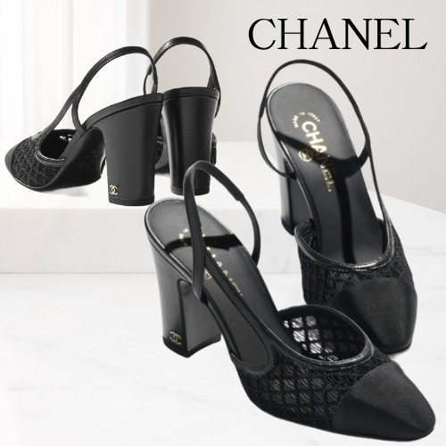 2025ss新作!【CHANEL】スリングバックシューズ 厚底 ブラック