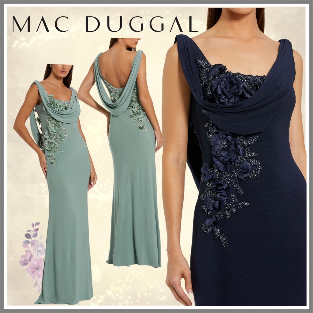 【Mac Duggal】ノースリーブジャージーカウルネックガウン