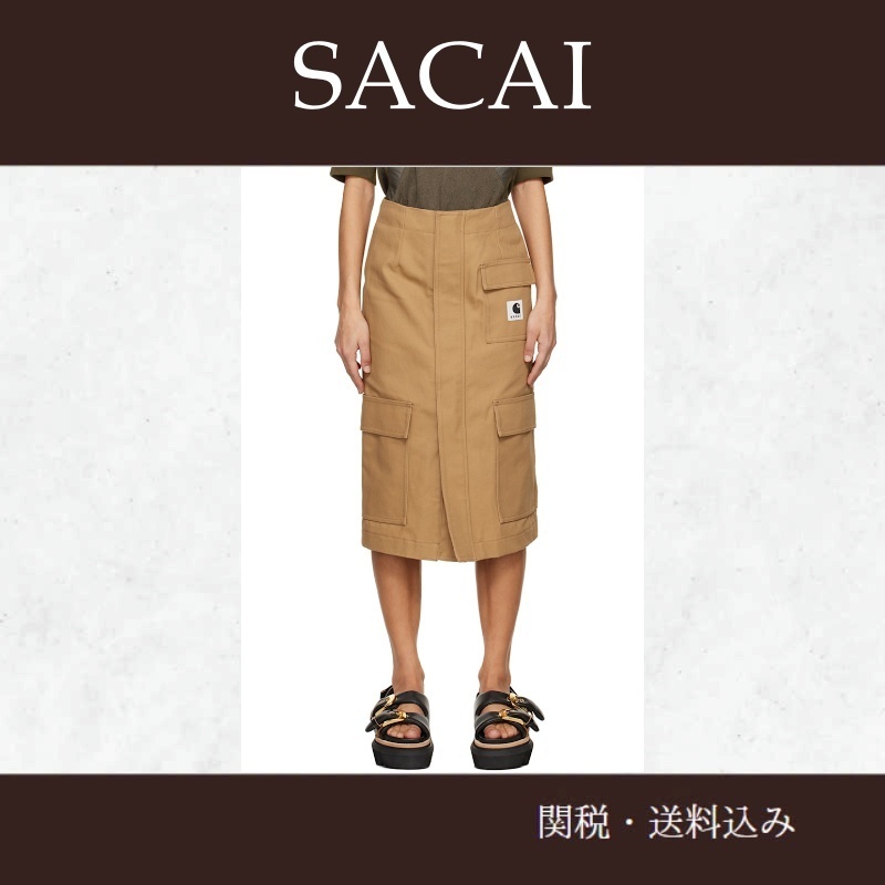 sacaiサカイ★Carhartt ベージュ ミディアムスカート