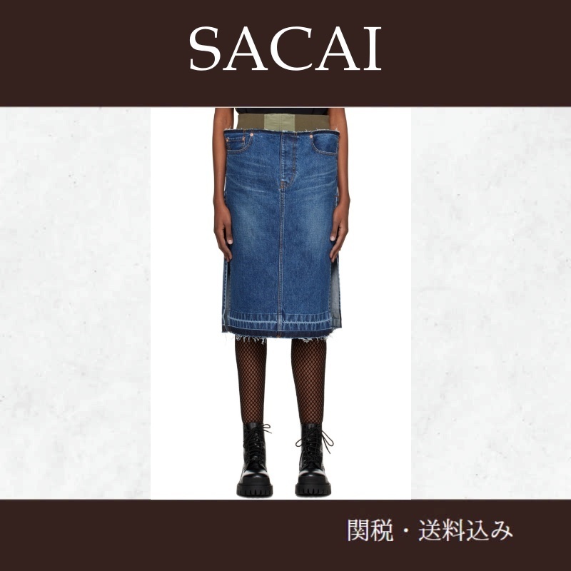sacaiサカイ★ブルー レイヤード デニム ミディアムスカート