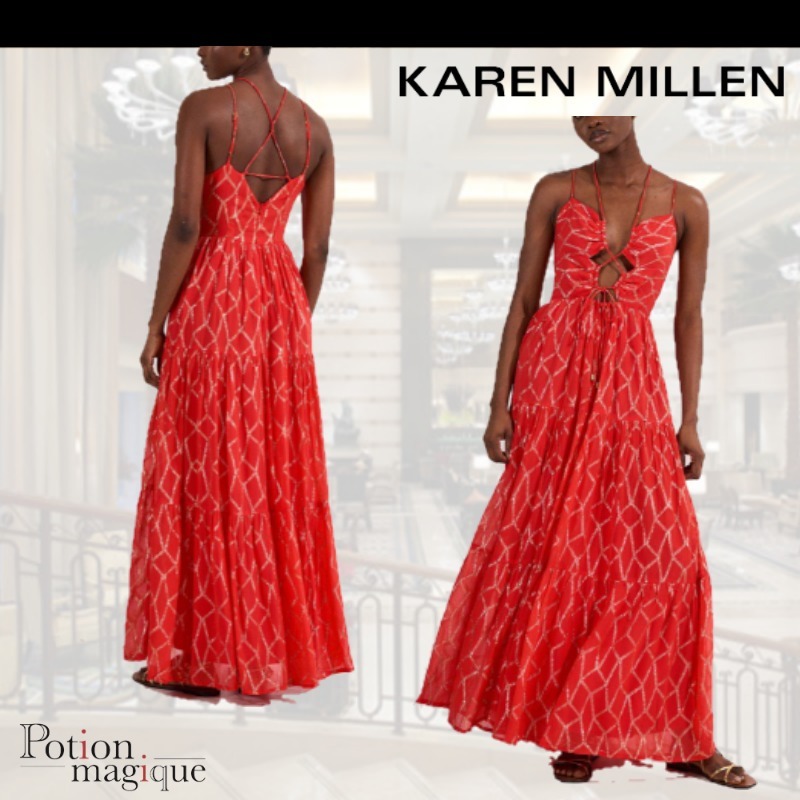 ★Karen Millen★ スパークルネクタイティアードスカートドレス