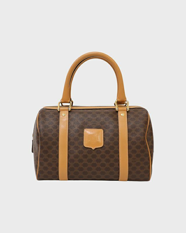 CELINE マカダム柄ブラゾン刻印ボストンバッグ