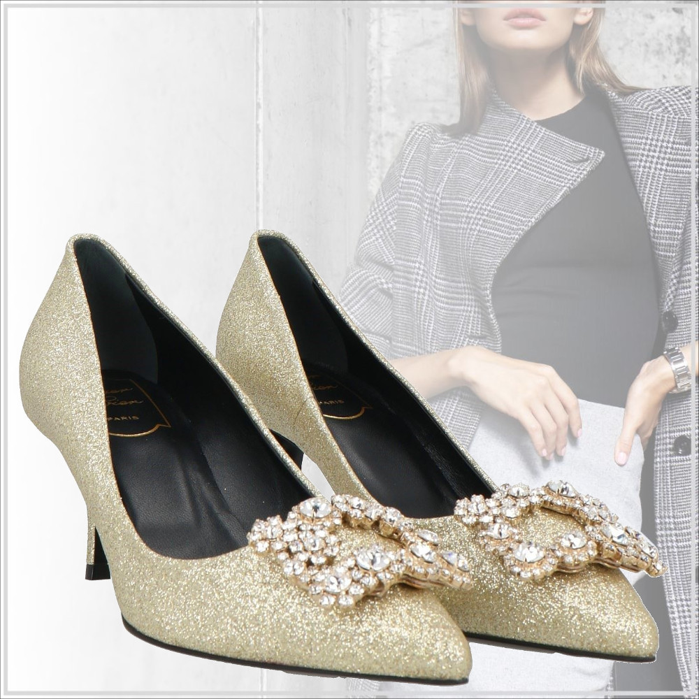 気品【Roger Vivier】グリッター クリスタル レザー パンプス