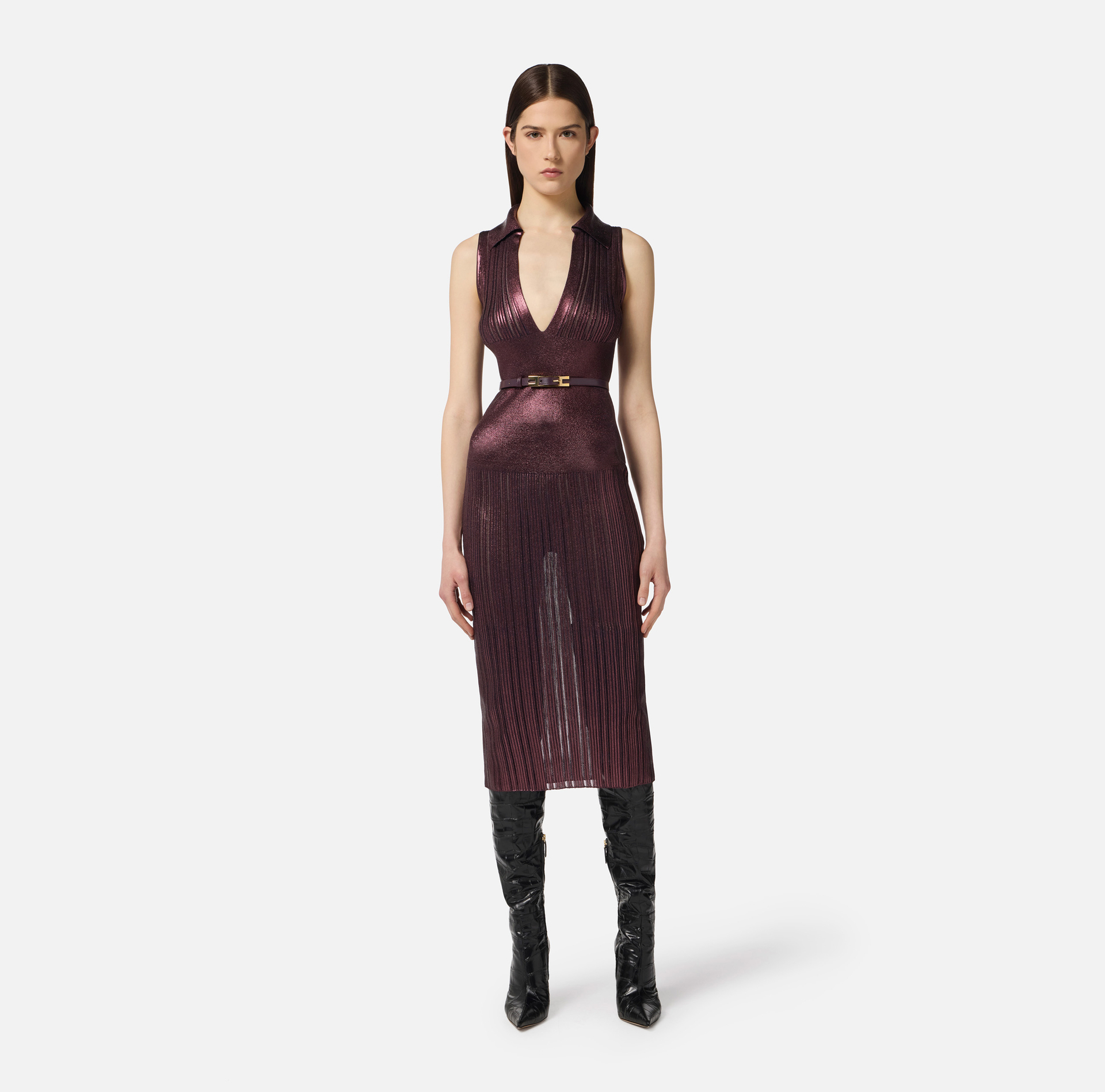 《気品溢れる》【ELISABETTA FRANCHI】ラミネートニットドレス