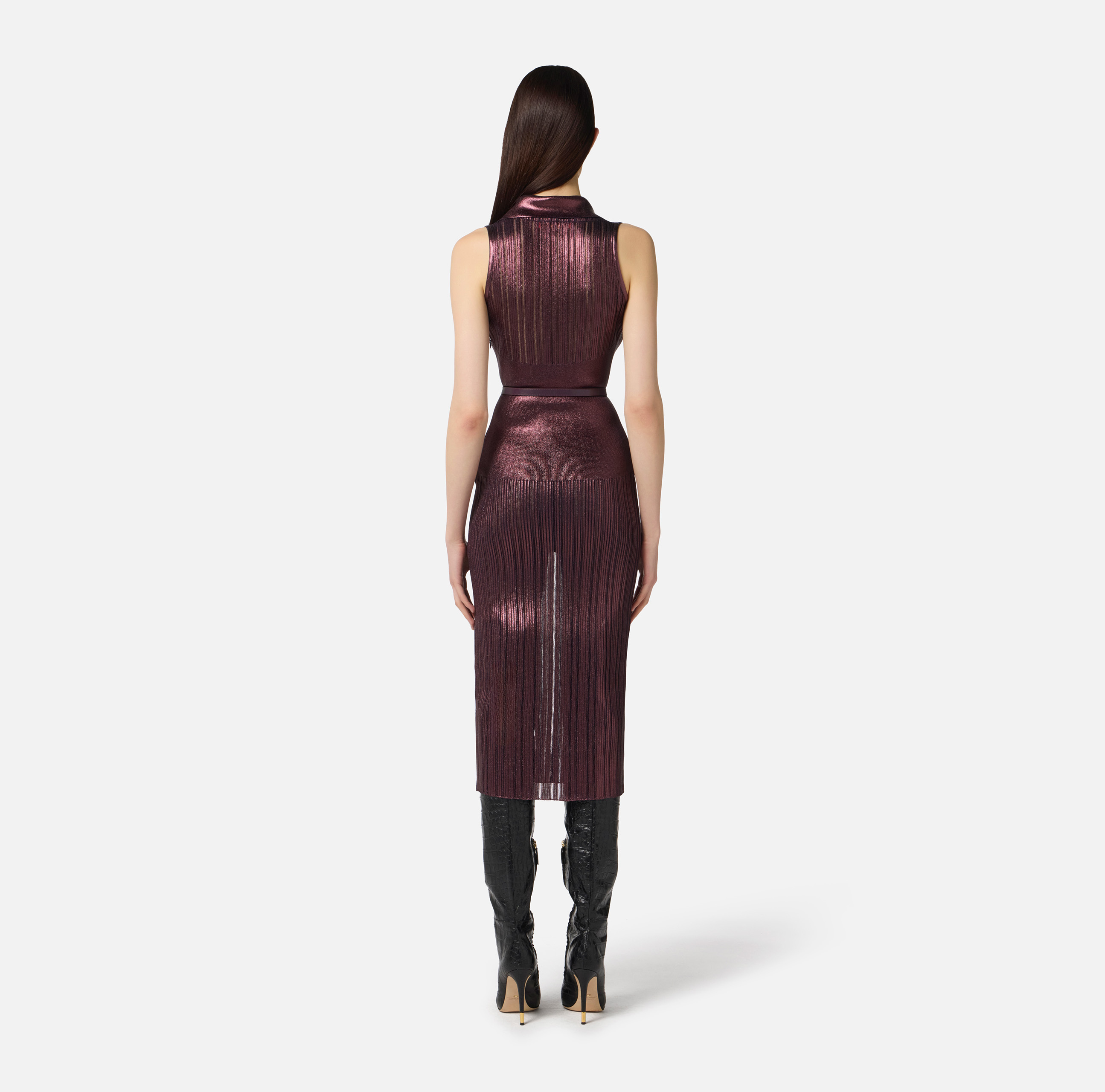 《気品溢れる》【ELISABETTA FRANCHI】ラミネートニットドレス