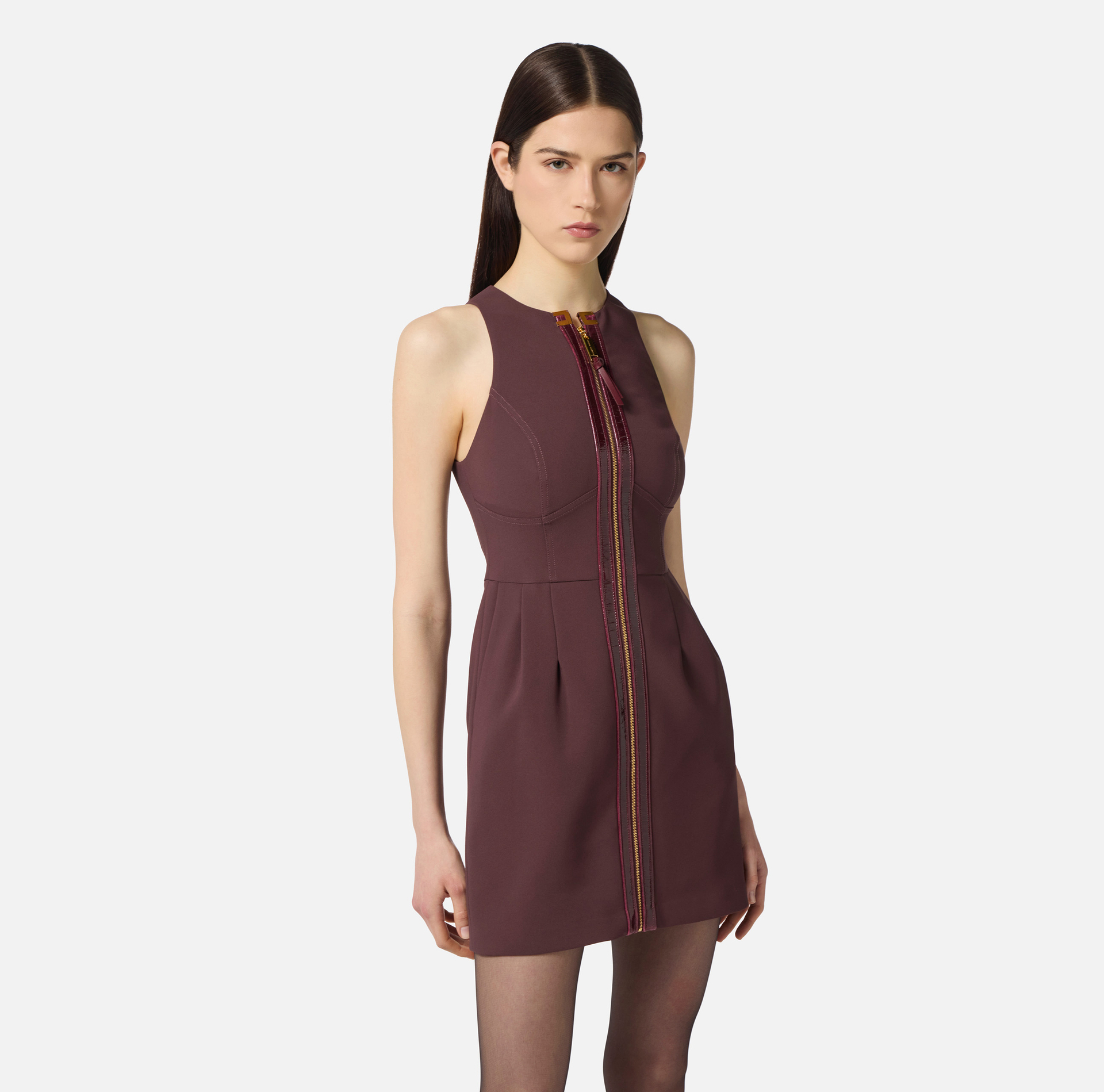 《気品溢れる》【ELISABETTA FRANCHI】レザークレープドレス
