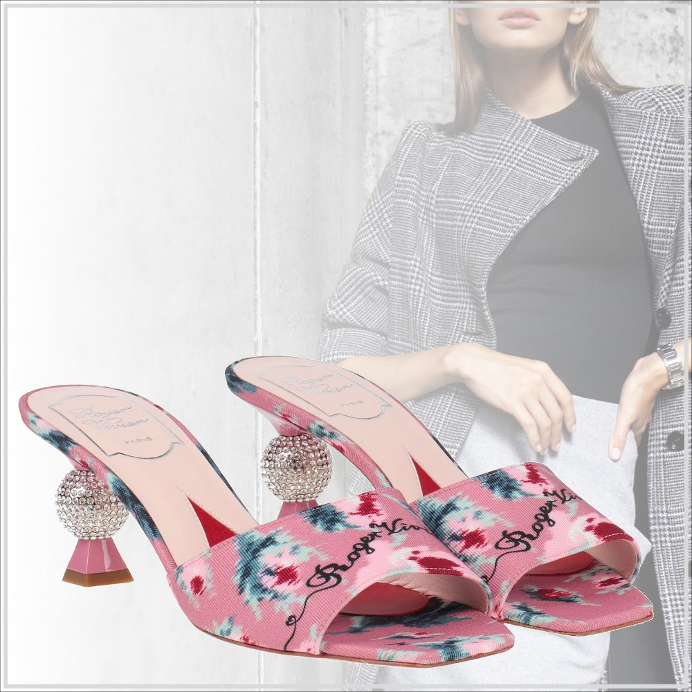 極上の輝き【Roger Vivier】ロゴ レザー 花柄 サンダル