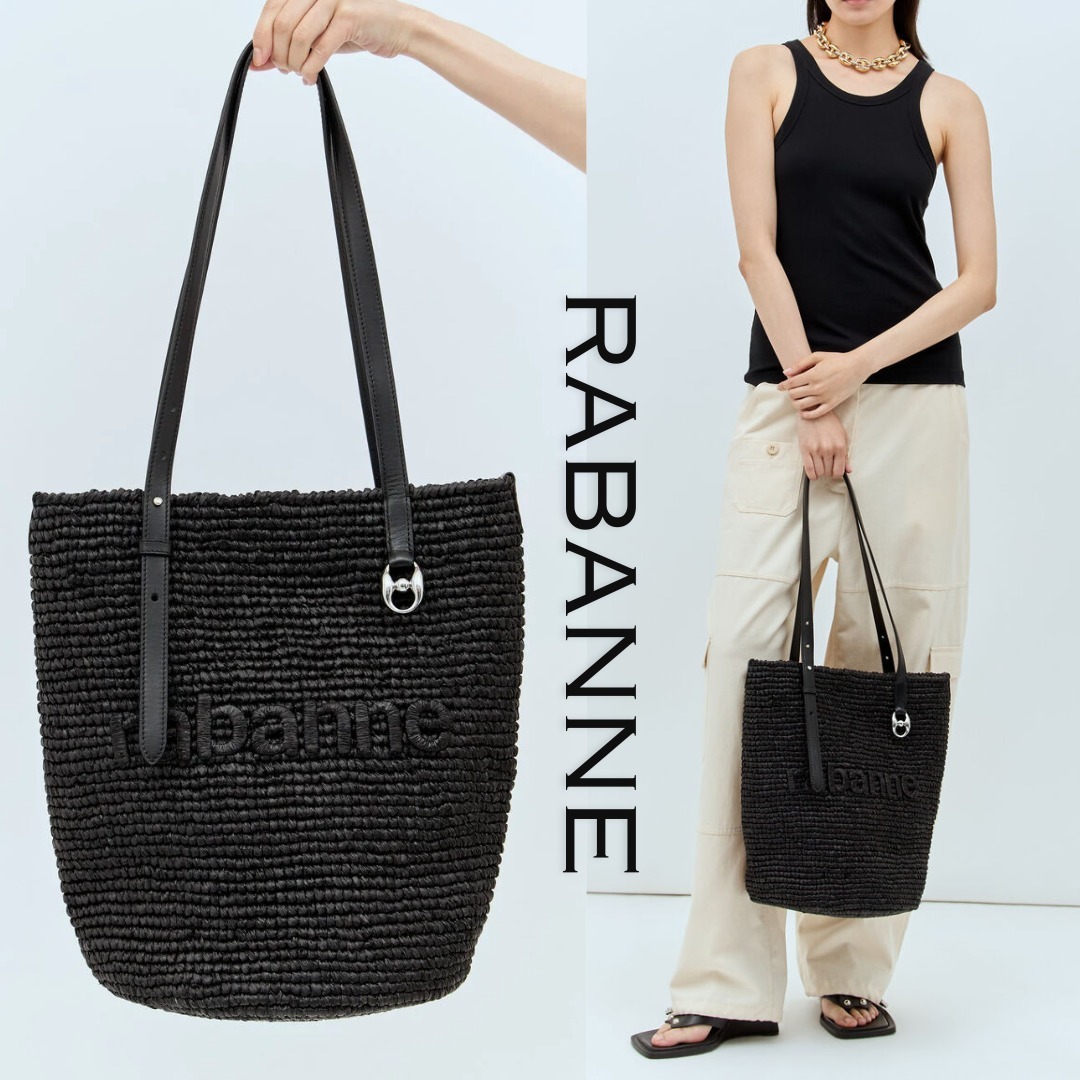 関税込◆Rabanne ラフィア トート ハンドバッグ エンボスロゴ