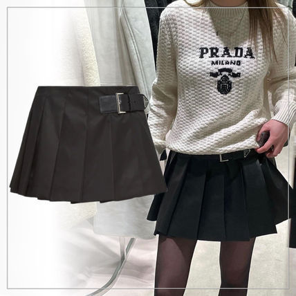 【話題】PRADA◆Re-Nylon プリーツ ミニスカート レザーベルト付