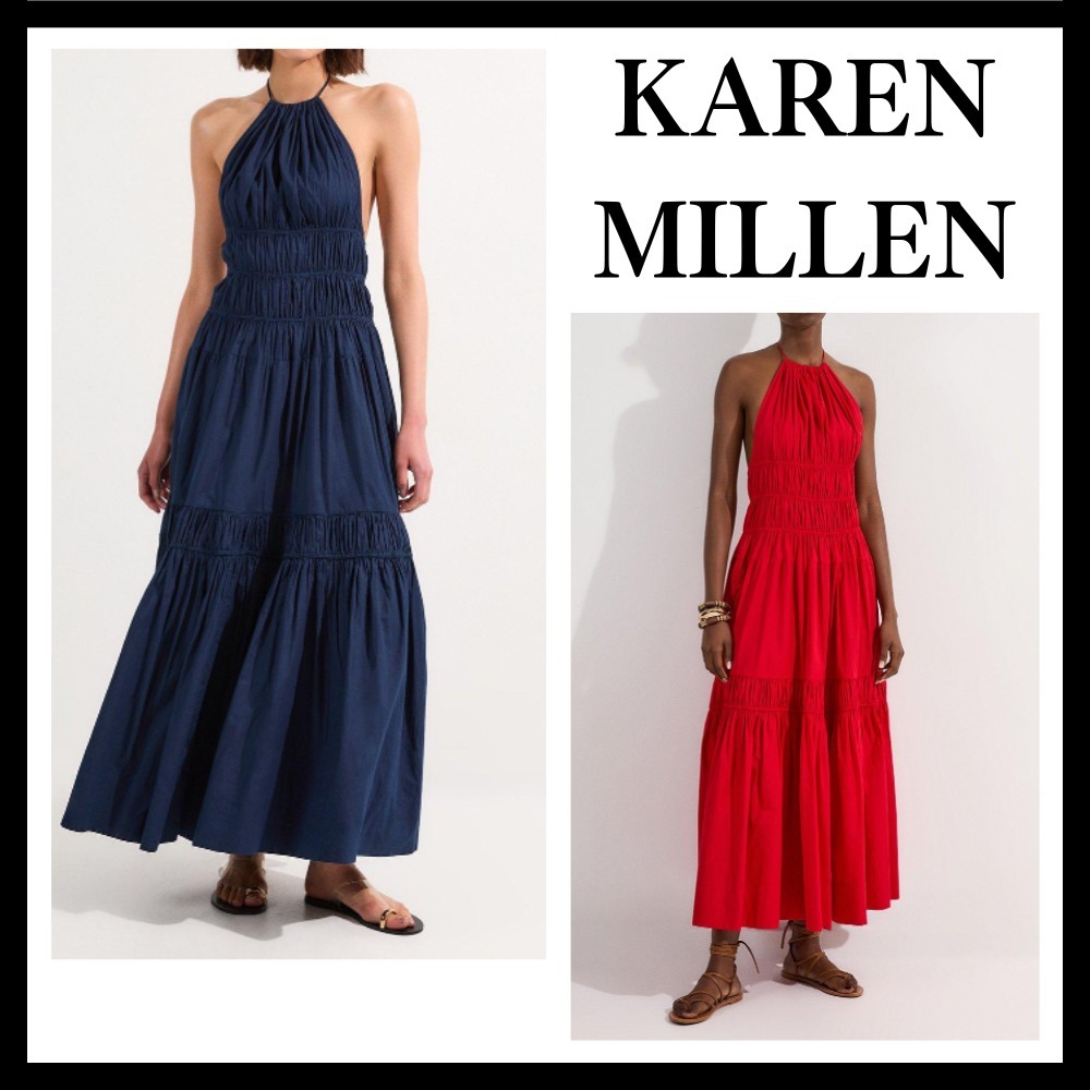 ◆KAREN MILLEN◆ コットン ホルターネック織り マキシドレス