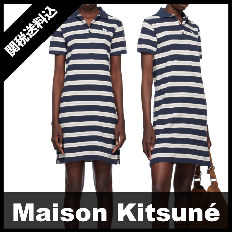 Maison Kitsune メゾンキツネ ロゴ ボーダー ポロ ワンピース
