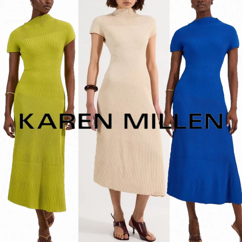 【KAREN MILLEN】ステッチディテール ニットミディドレス 3色