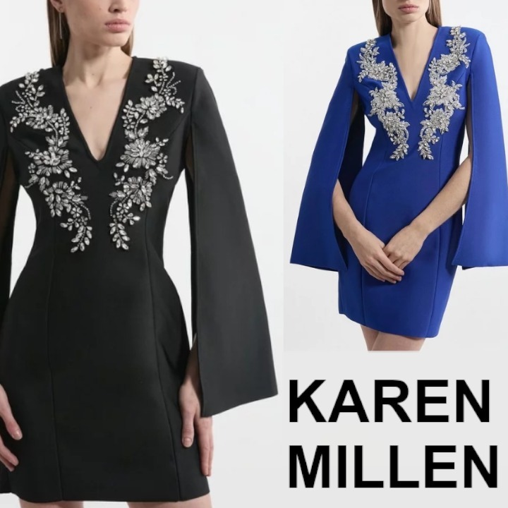 安心追跡【KAREN MILLEN】バンデージ ケープスリーブ ミニドレス