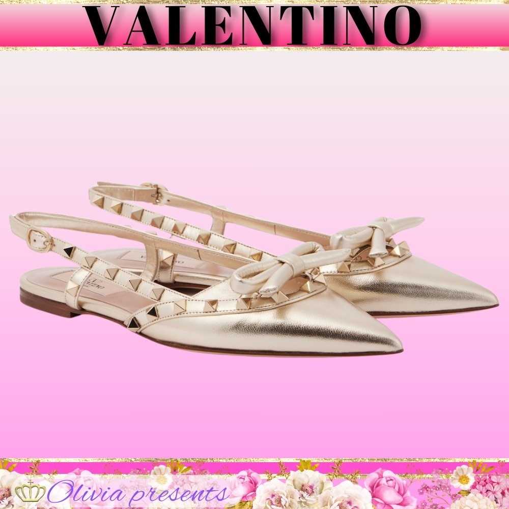 VALENTINO＞＞レザー スリングバック フラットシューズ