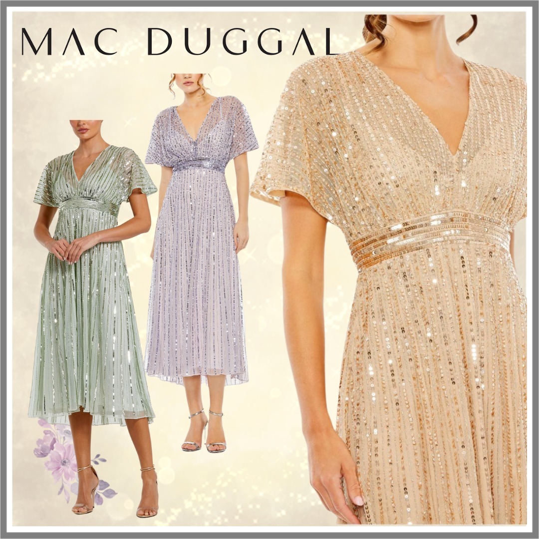 【Mac Duggal】装飾半袖エンパイアウエストドレス