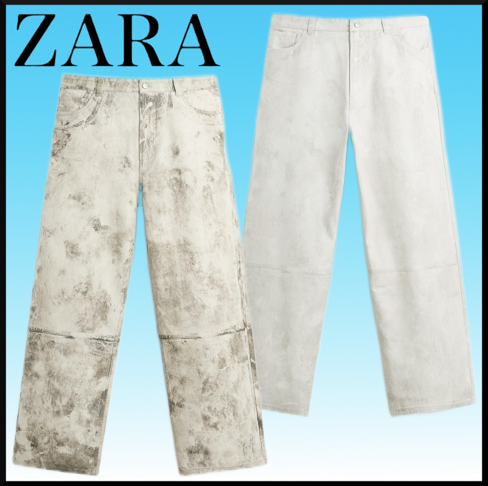 人気★ZARA アブストラクト柄パンツ★ウォッシュド加工 おしゃれ