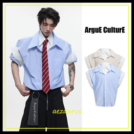 ArgueCulture洗練ストライプシャツ重ね着風 ArguE CulturE レイヤード風 ストライプ オーバーサイズ シャツ