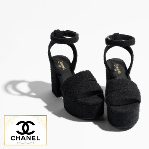 メッシュが可愛い【CHANEL】ツイード 厚底サンダル コットン