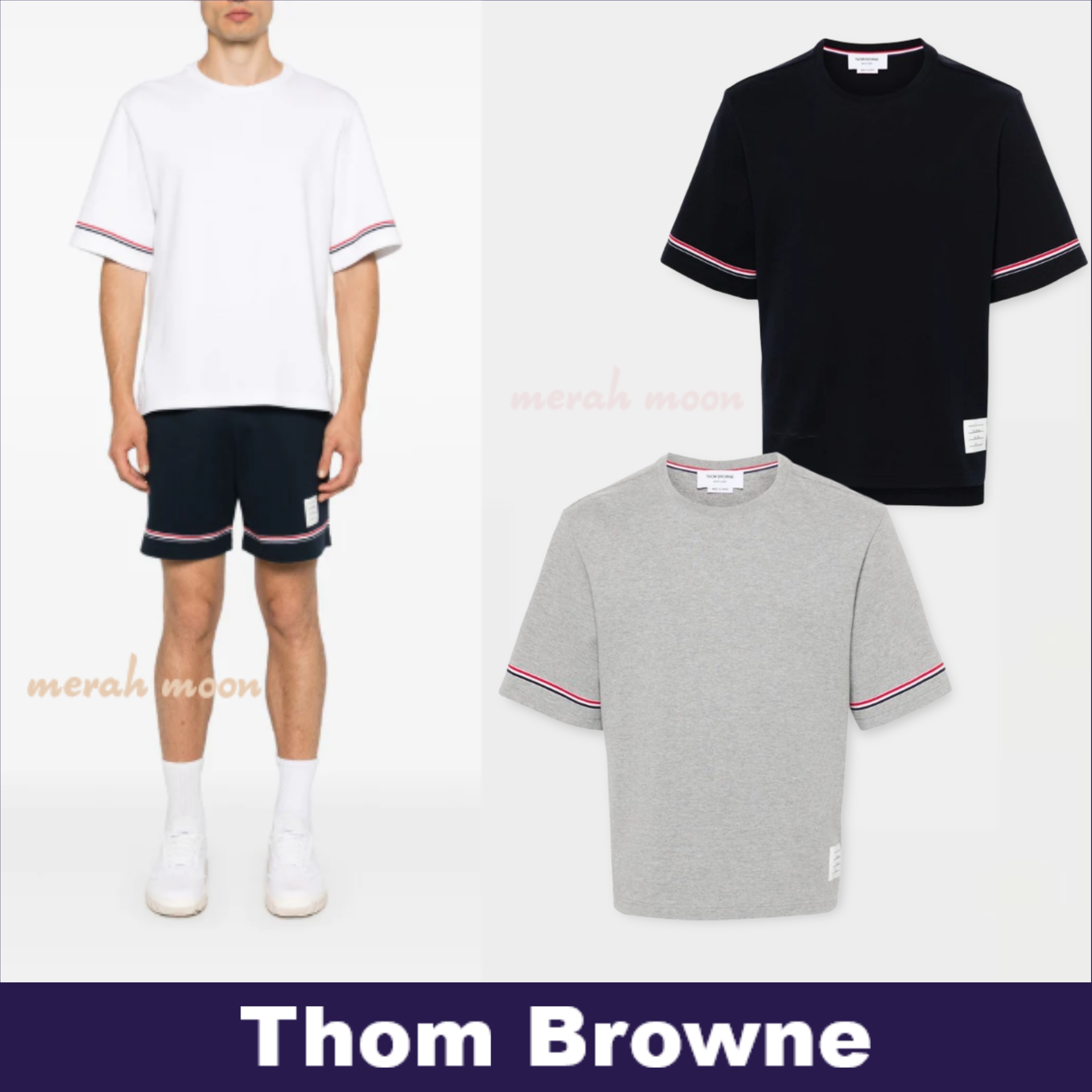 Thom Browne【 トリコロールストライプ☆Cotton Rugby Tシャツ】