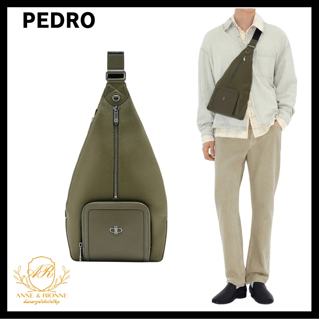 PEDRO メンズ スリングポーチ エンボス加工カーフレザー モダン