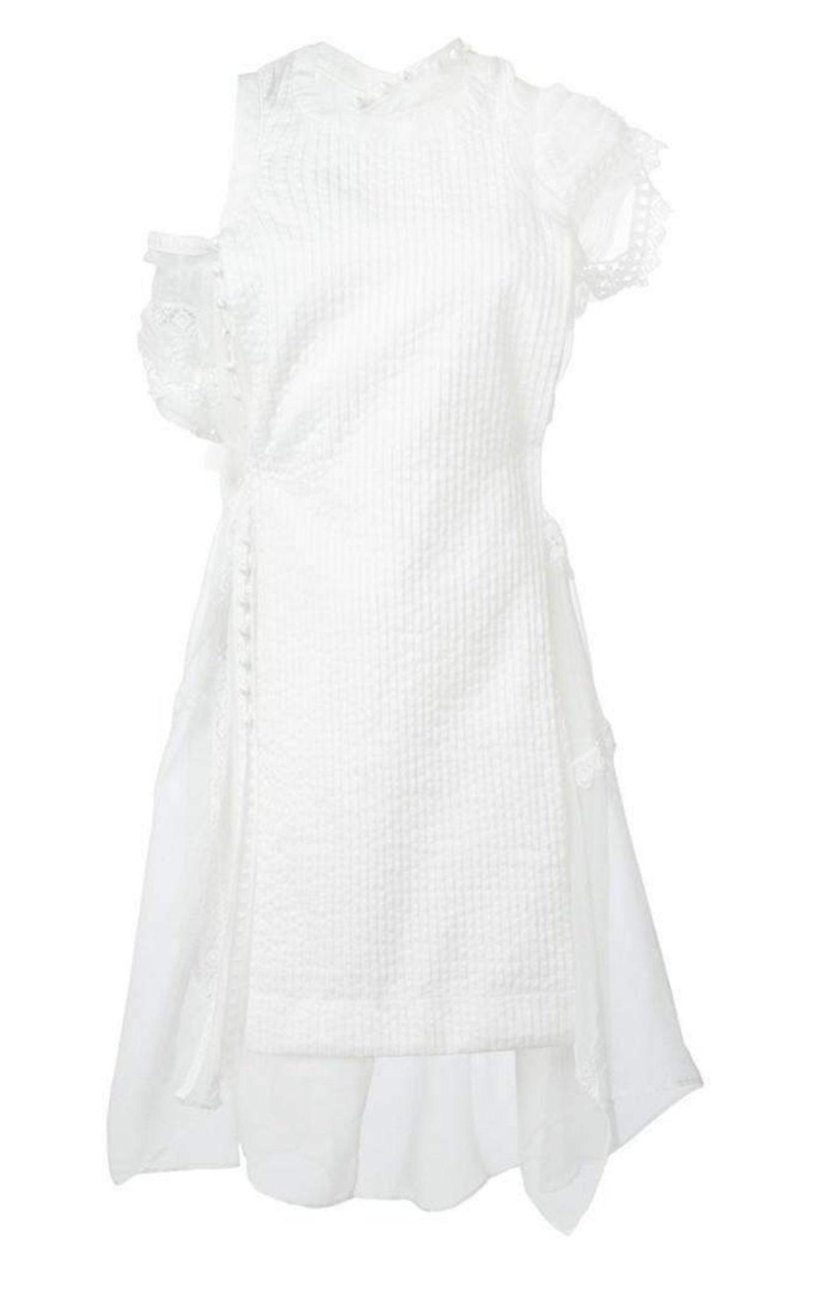 パーティードレス Lace Trim White Seersucker Dress