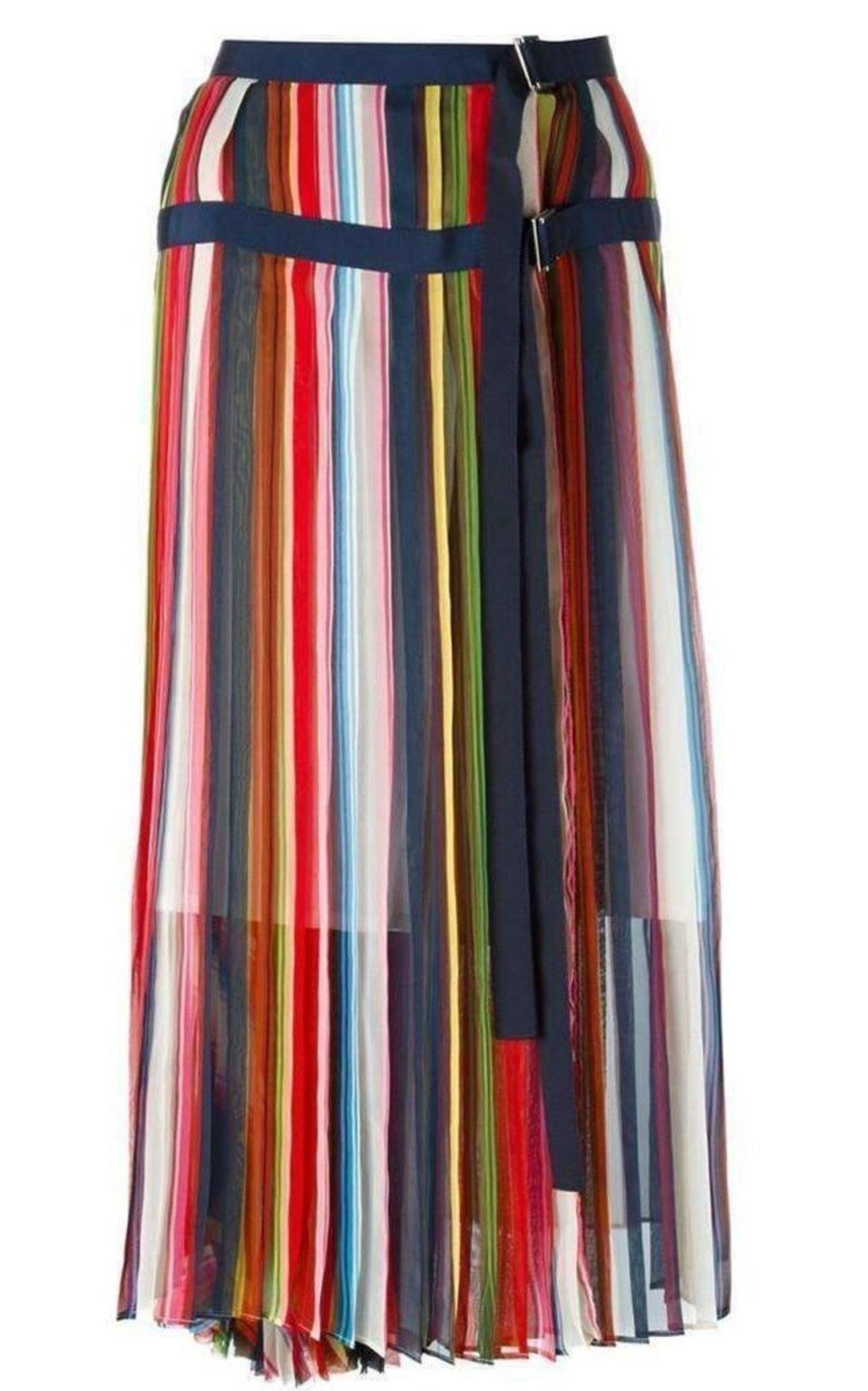 スカート Multi Coloured Striped Midi Skirt
