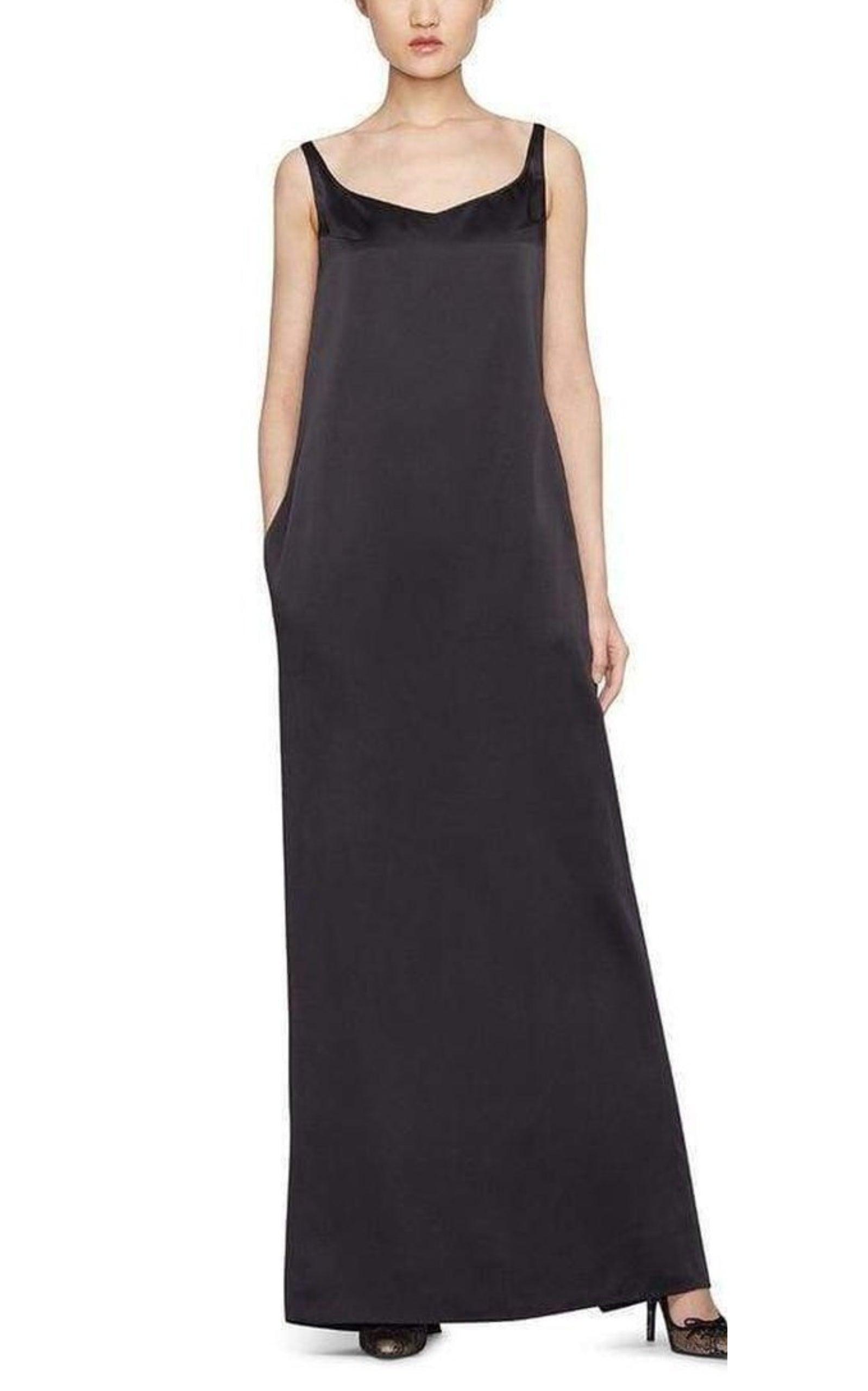 パーティードレス Sleeveless Black Satin Maxi Gown
