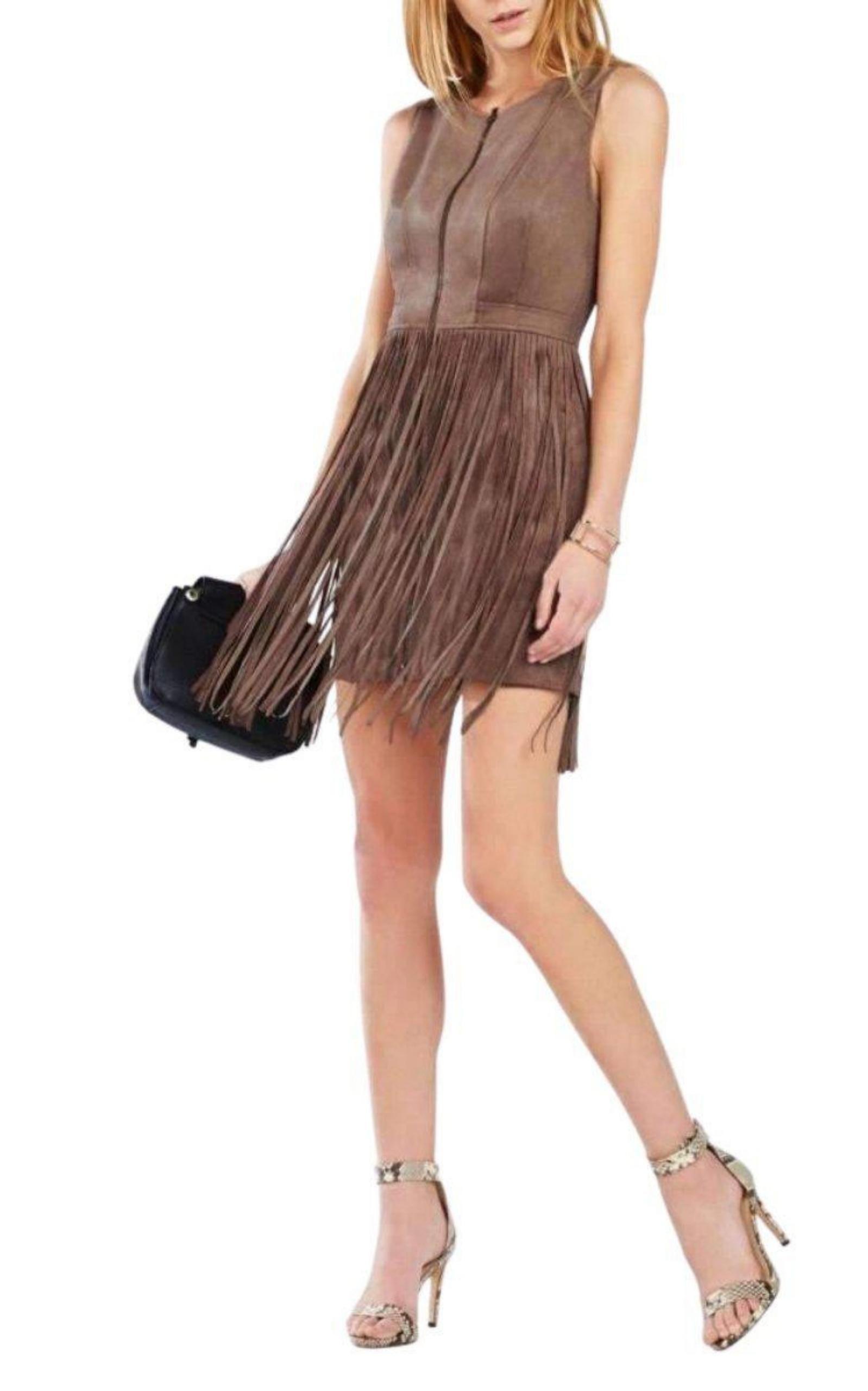 パーティードレス Hamin Fringe Faux Suede Vest Dress