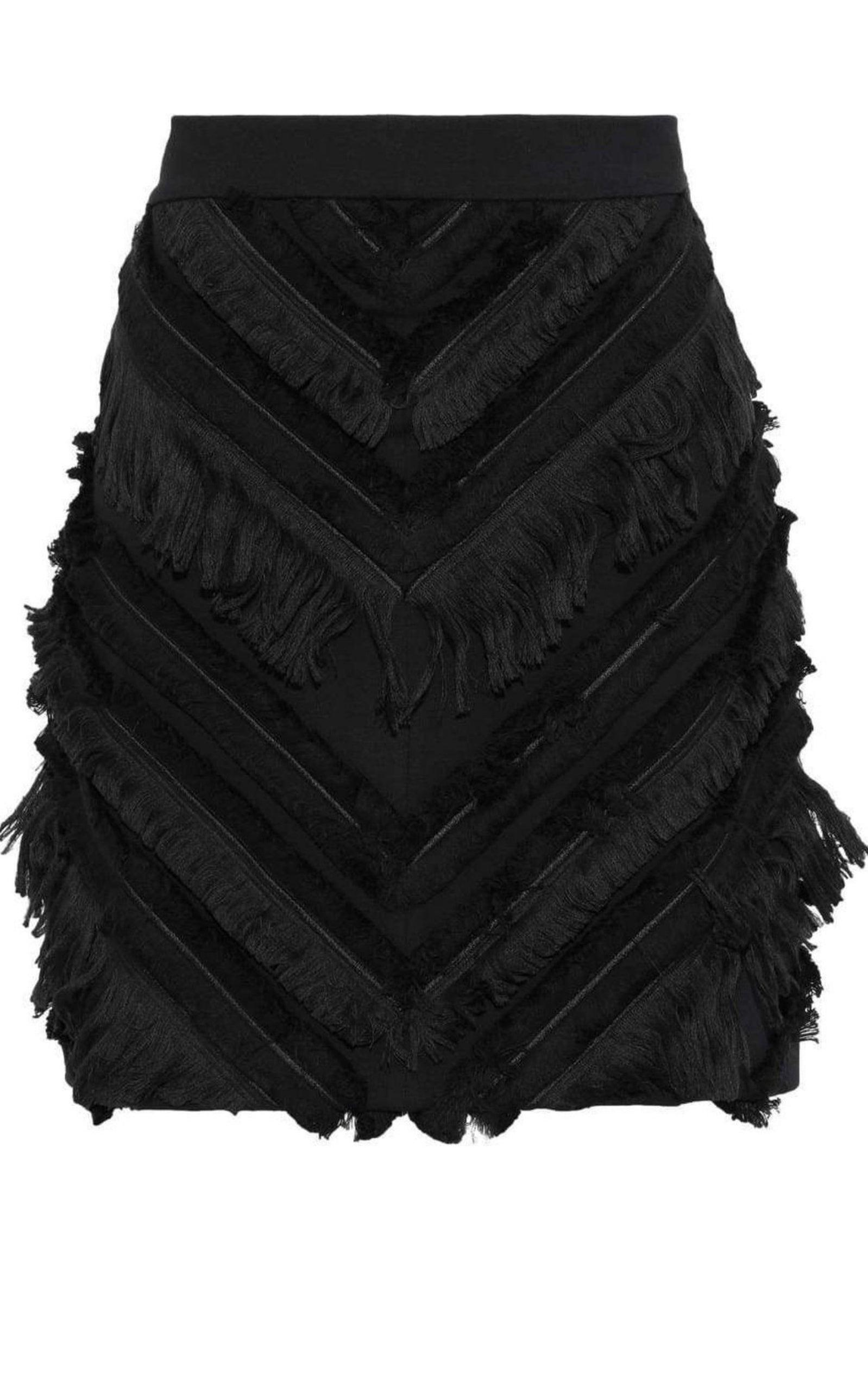 ミニスカート Black Chevron Fringed Mini Skirt