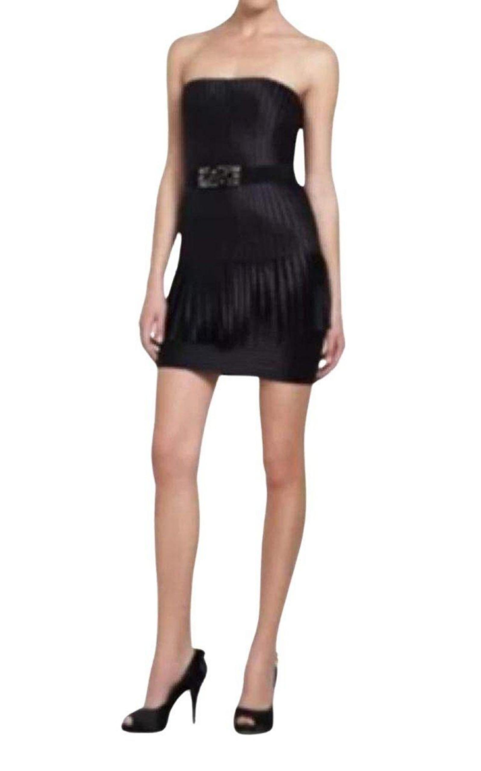 パーティードレス Navy Eliot Strapless Fringe Dress