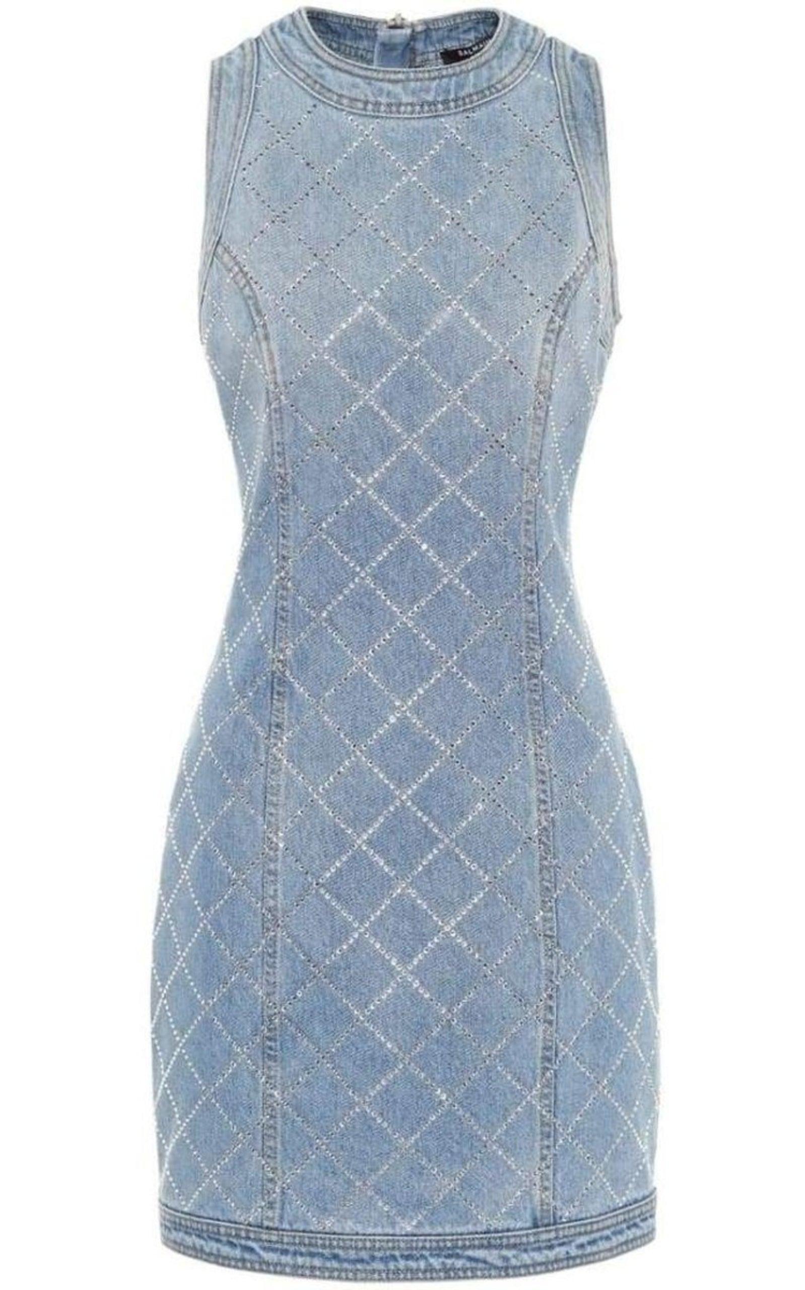 パーティードレス Embellished Denim Mini Dress