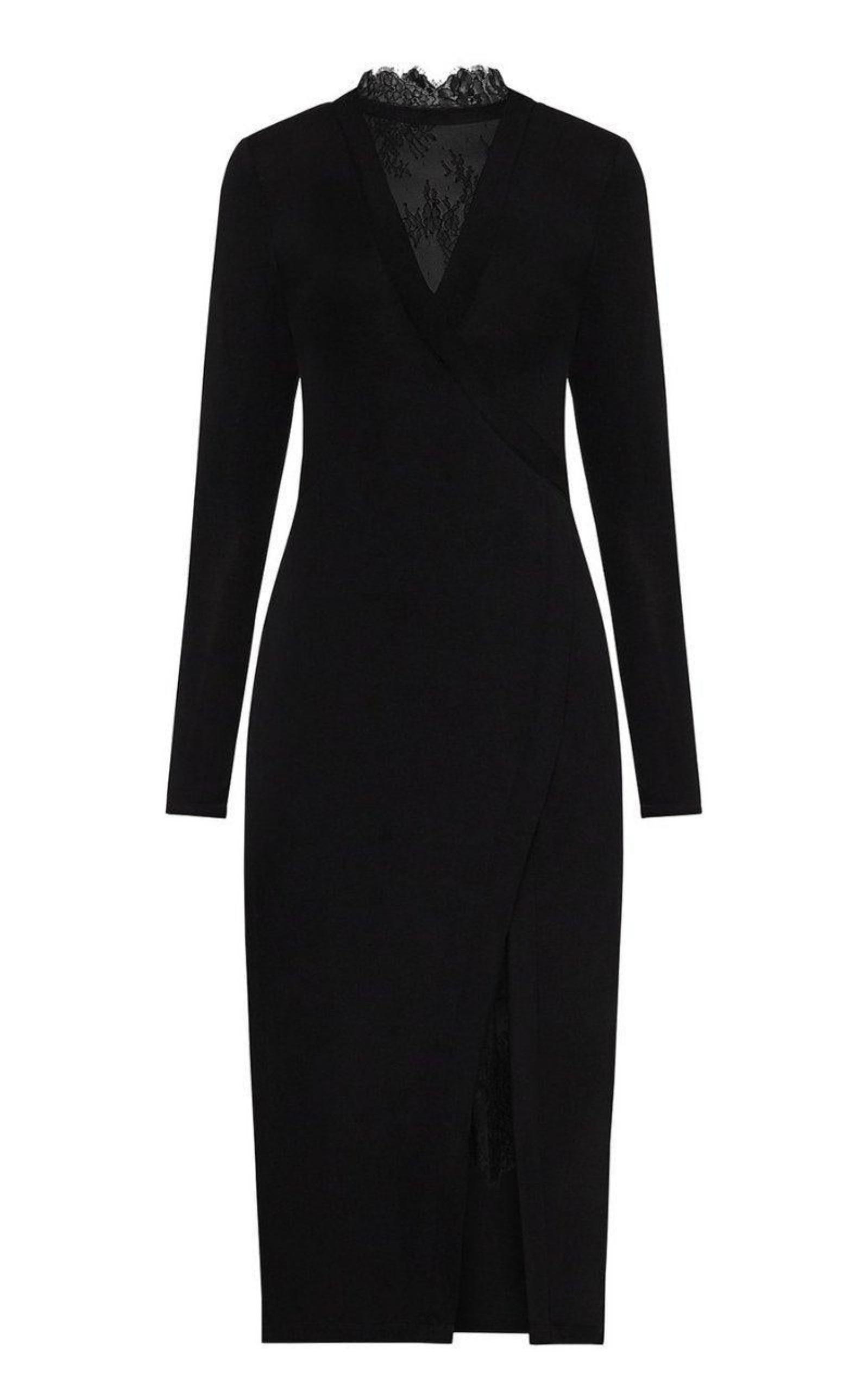 パーティードレス Black Lace-Trim Midi Dress