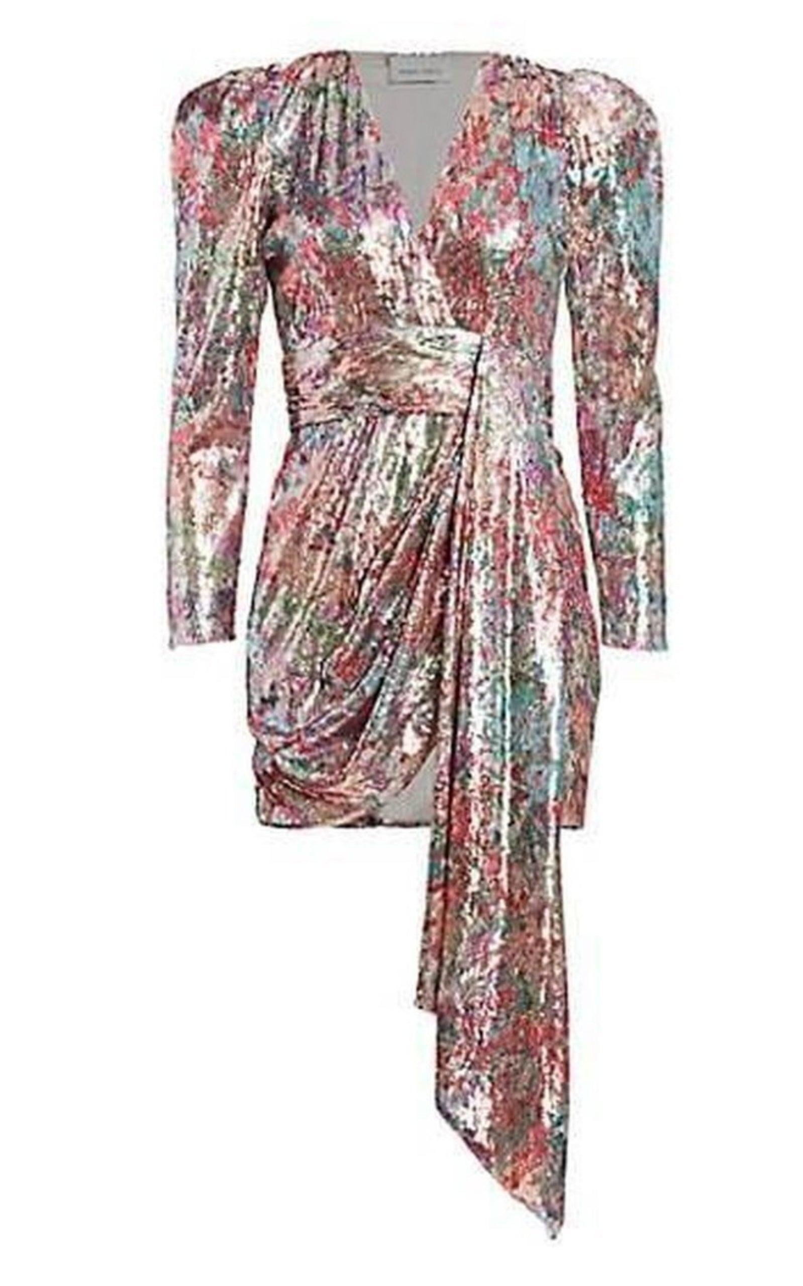 パーティードレス Mixed Sequin Wrapped Mini Dress