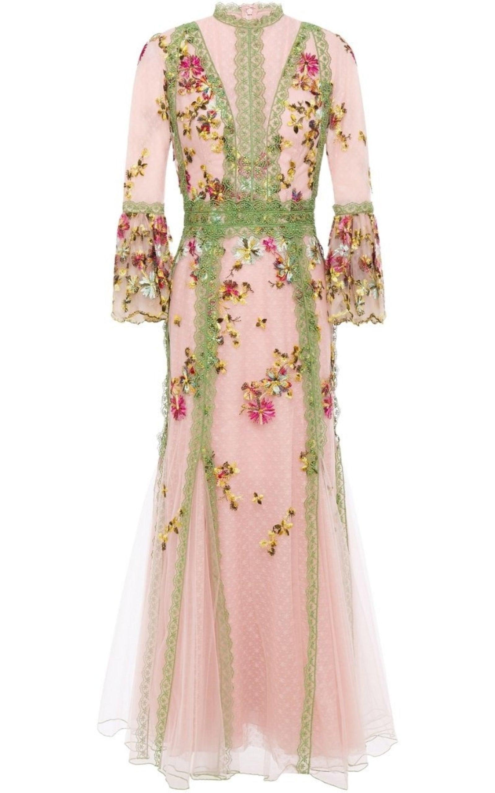 パーティードレス Lace-trimmed Embroidered Tulle Gown