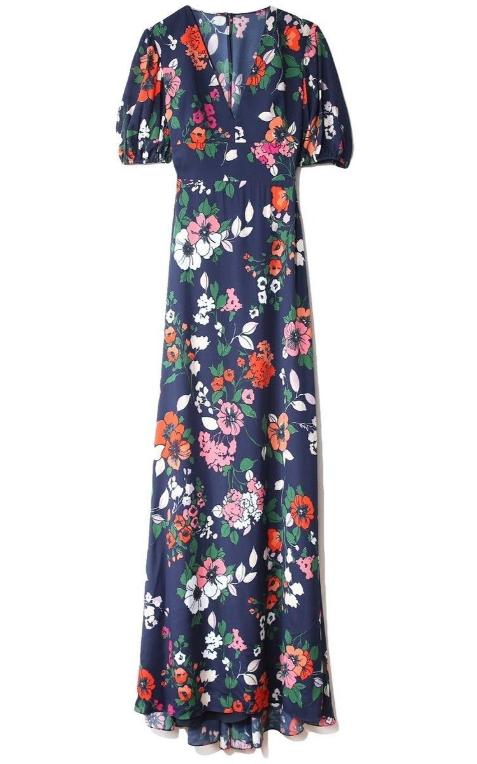 パーティードレス Floral Printed Georgette V-Neck Gown
