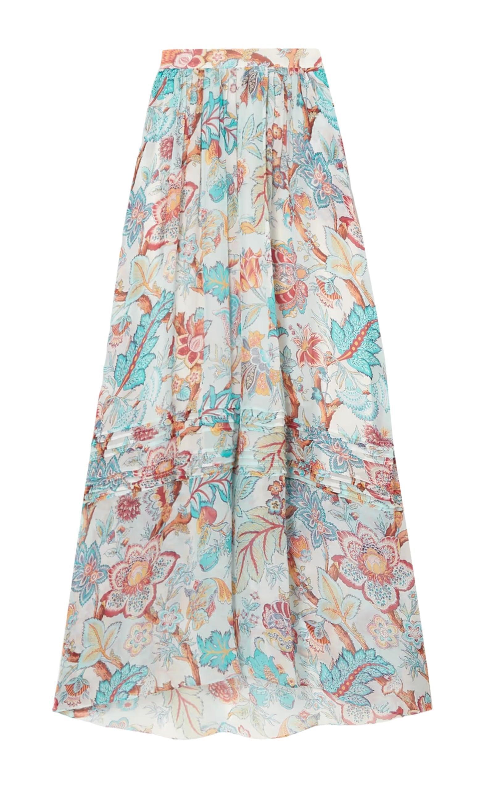スカート Pleated Floral Print Maxi Skirt