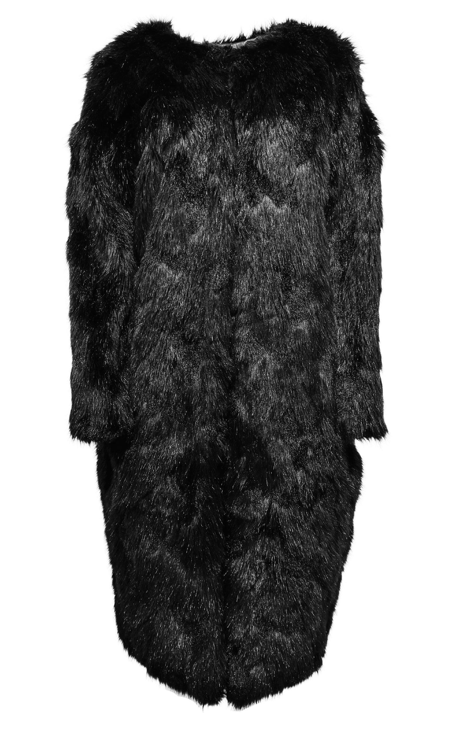 コート Black Oversized Faux Fur Coat