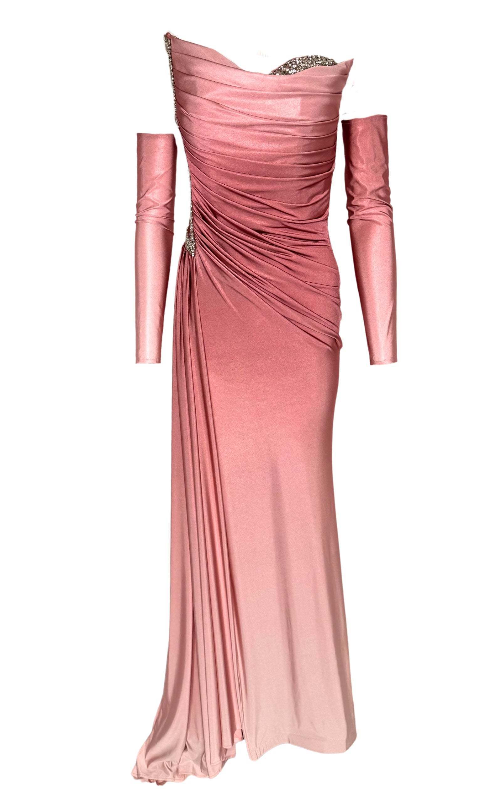 パーティードレス Rhinestone Embellished Light Pink Ombre Gown