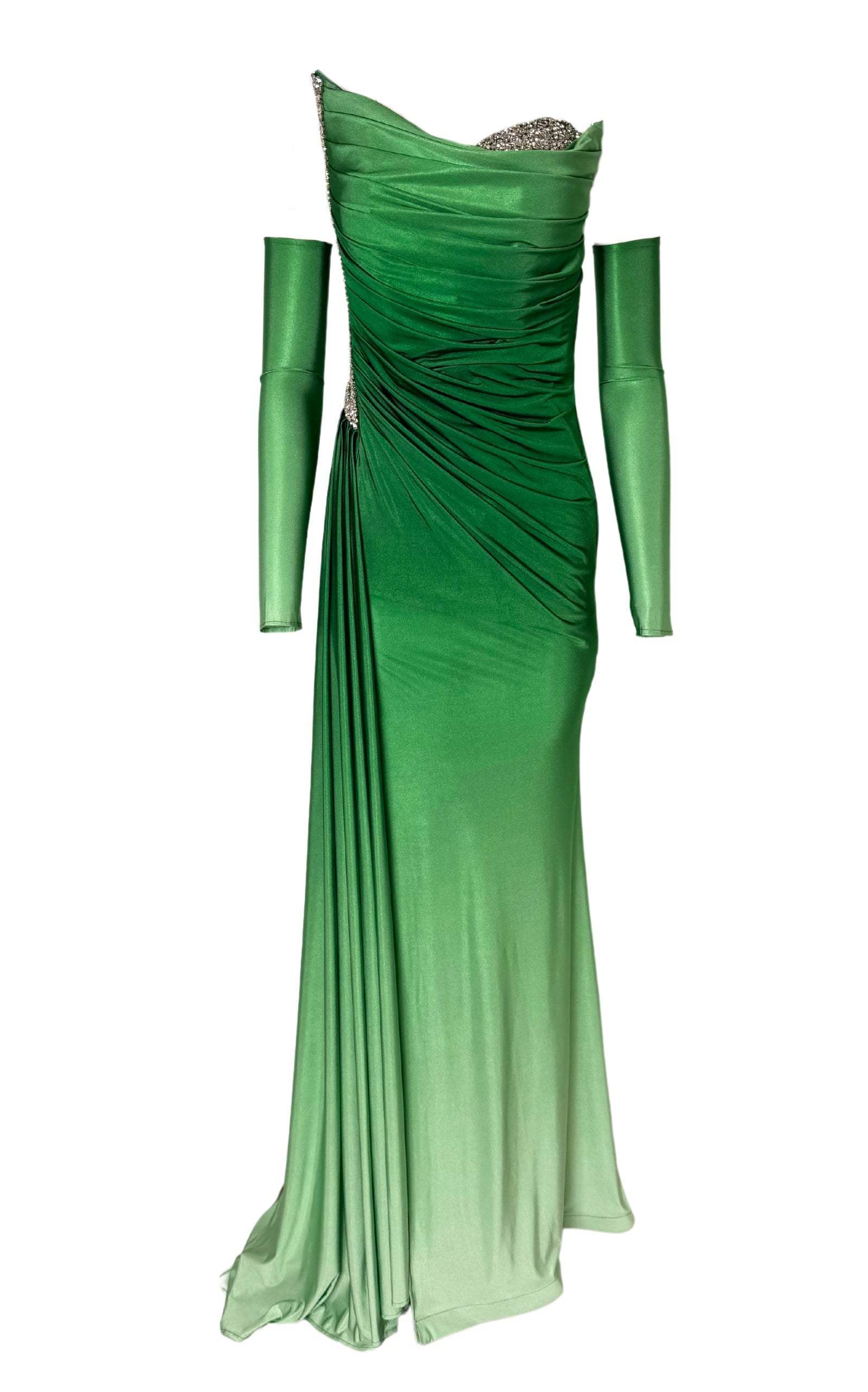 パーティードレス Rhinestone Embellished Green Ombre Gown