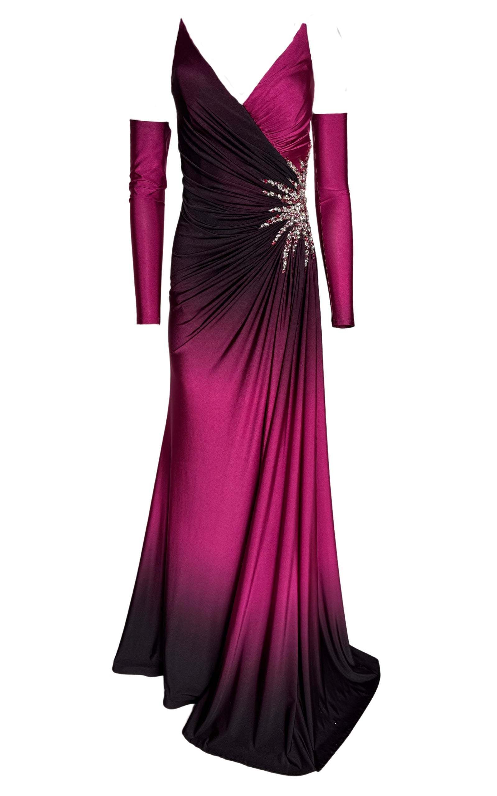 パーティードレス Rhinestone Embellished Burgundy Ombre Party Dress to Impress