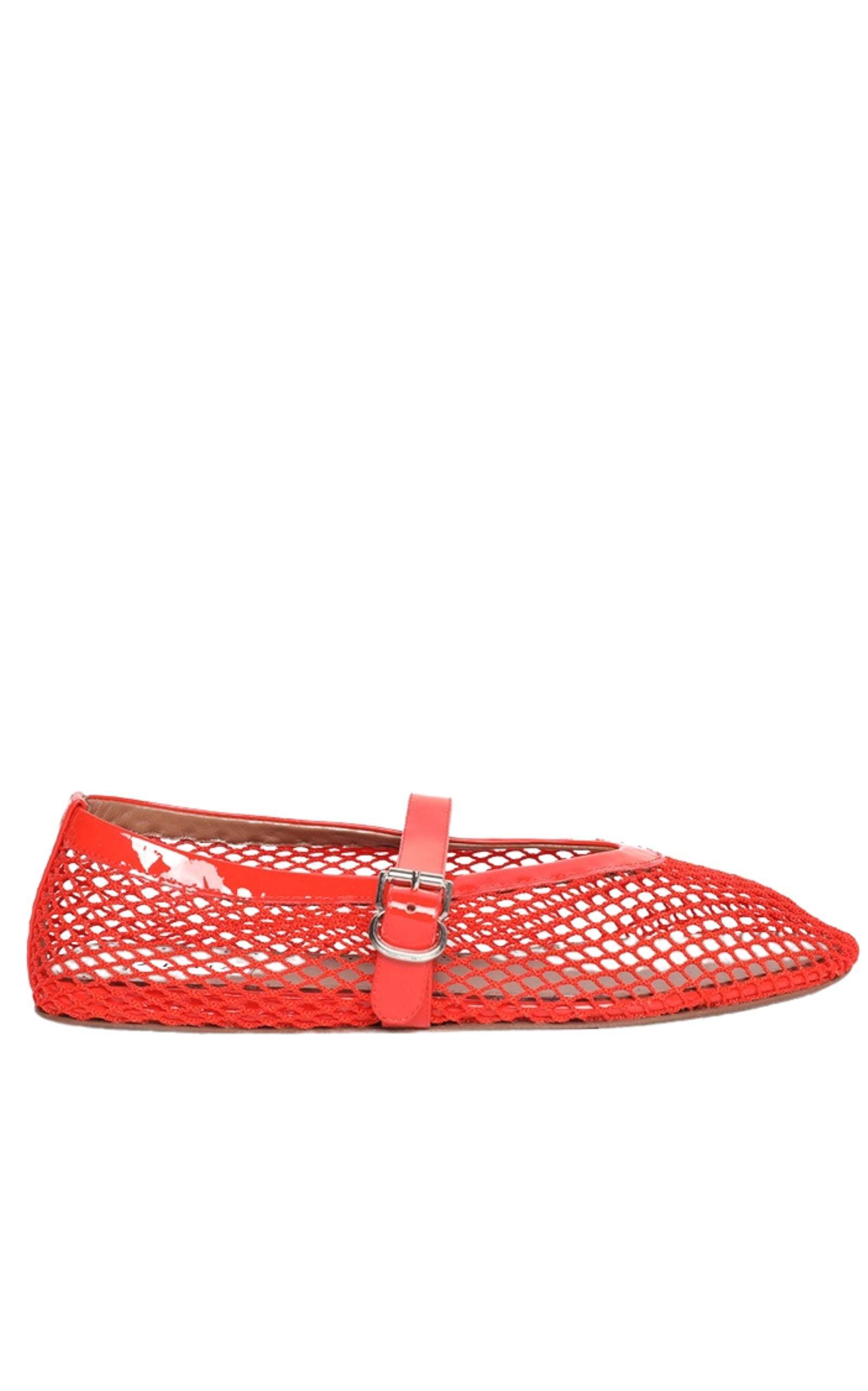フラットシューズ Leather-trimmed Fishnet Ballet Flats